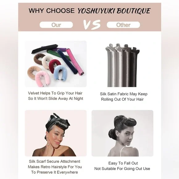 Heatless Curling Rod Set Classic Velvet Hair Rollers Overnight W satin scarf NEW - Picture 5 of 7